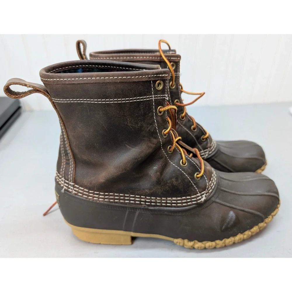 LL Bean Flannel Lined Leather Duck Boots Men's 10M Brown Made in USA 8
